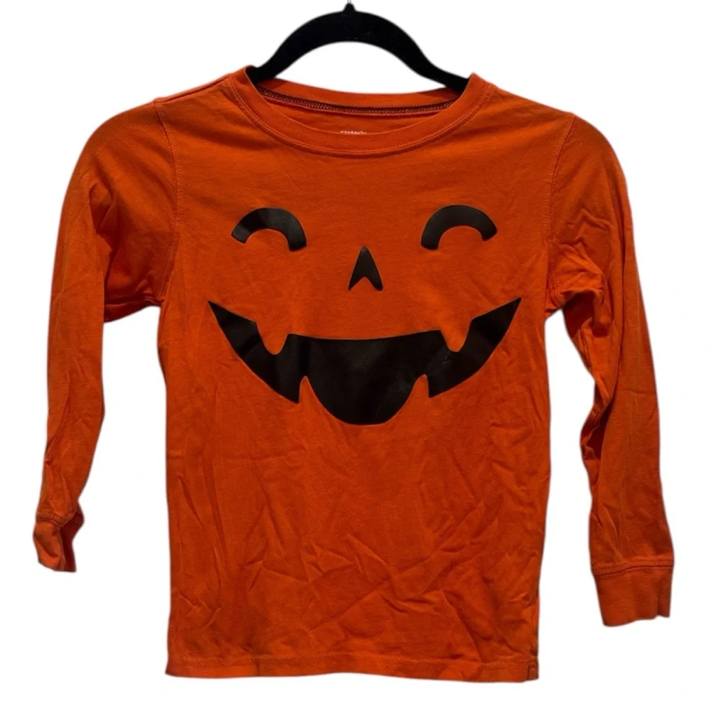 Carter's Orange Pumpkin Face Long Sleeve Tee youth Size 7